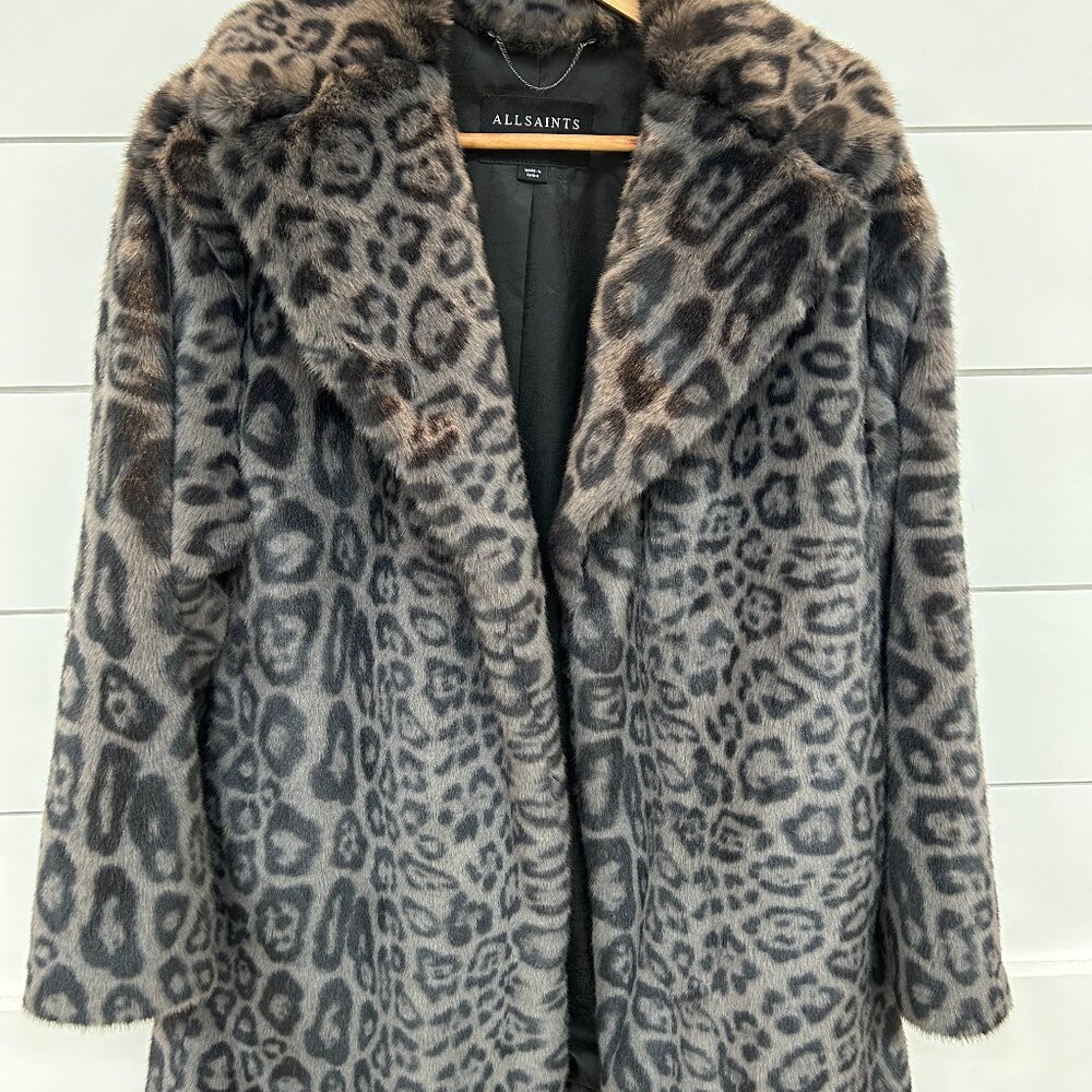 All Saints Leopard Faux Fur Coat